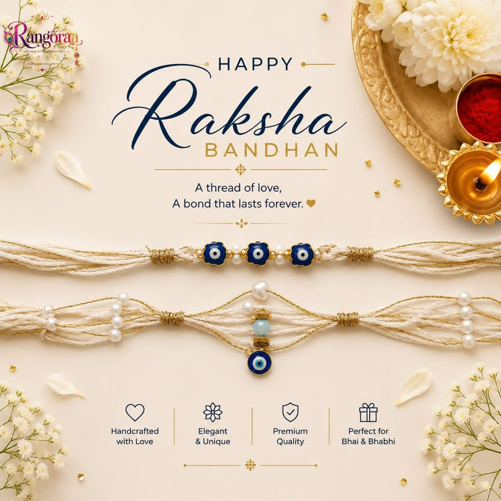 Green Clover Pearl Couple Rakhi Set